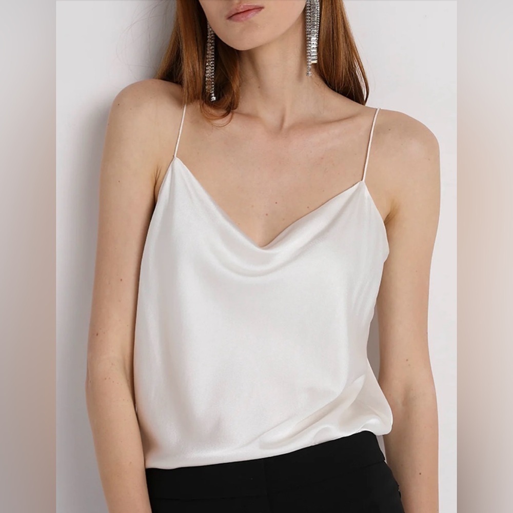 Women's Leisure Cowl Neck Satin Cami Top w/ Side Ties